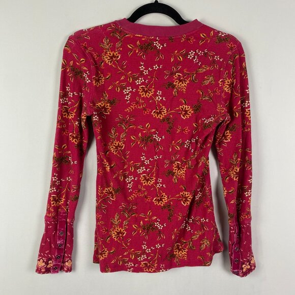 Sundance Red Floral Thermal T Shirt Size Small Crew Neck Long Sleeve - Picture 6 of 10